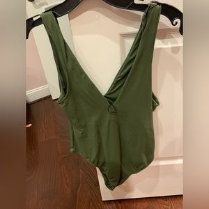Zara Olive green V neck body suit